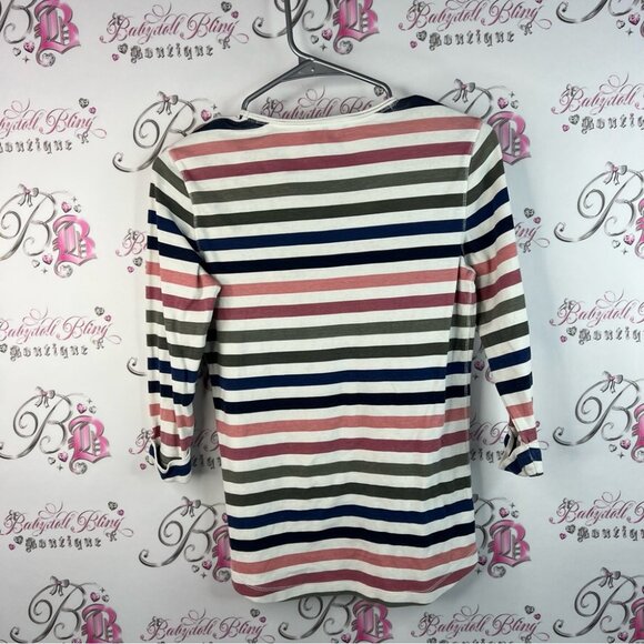 Olsen Europe long sleeve Classic Striped Long Sleeve Tee - Pink, Green, Blue - Picture 2 of 10